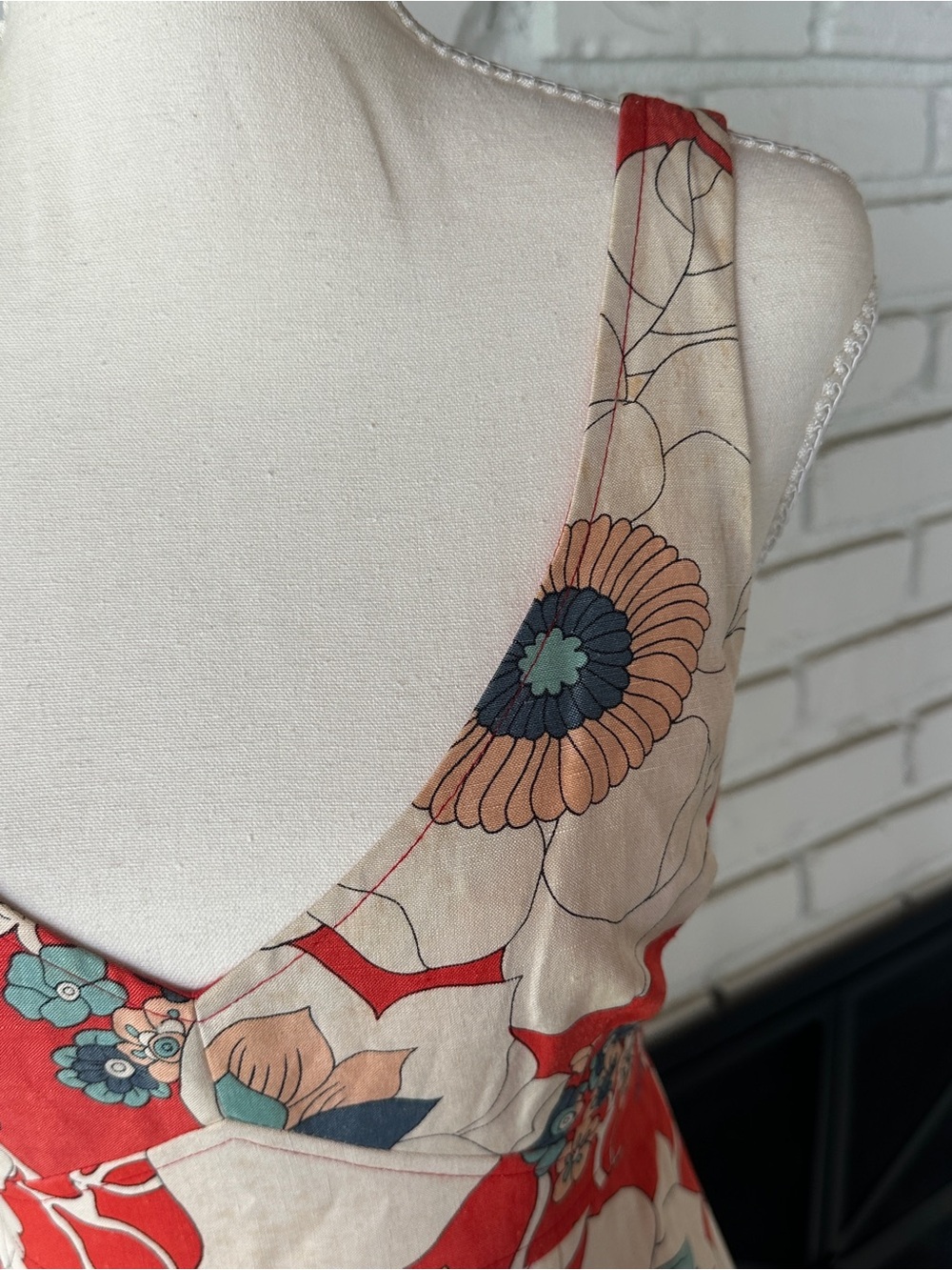 Vintage Nanette Lepore Silk Linen Bold Floral Midi Dress Retro 70s - Size 6 - Picture 4 of 9